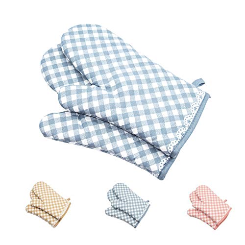 TOKYMOON 1 Paar Hitzebeständig Ofenhandschuhe Baumwolle Anti-Rutsch Küche Backofen Handschuhe Hitzebeständig Topfhandschuhe Topflappen Für Kochen Backen Barbecue (Hellblau) von TOKYMOON