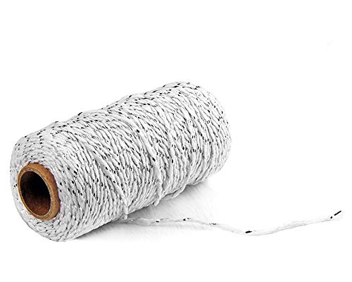 TOKYMOON Baumwollgarn Makramee Garn 2 mm x 100 m Baumwollkordel Strickarbeiten Kettgarn Baumwollschnur für DIY Handwerk Basteln Wand Aufhängung Pflanze Aufhänger Farbe Baumwollgarn (Silber Weiss) von TOKYMOON