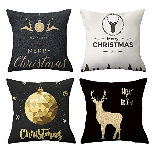 TOKYMOON Weihnachten Kissenbezug 4 Pack Winter dekokissen Dekor Kissenhülle Kissenbezüge Weihnachten 45x45 kissenhülle Home bunt Leinen Schlafzimmer Dekorative Kissenhülle 4er Set (Weihnachten 4) von TOKYMOON