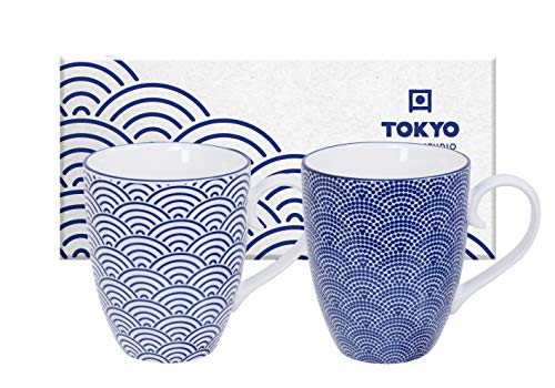 Nippon Blue Mug Set 2 Stück 8,5 x 10,2 cm 380 ml Wave & Dots 17988 1/12 von TOKYO design studio
