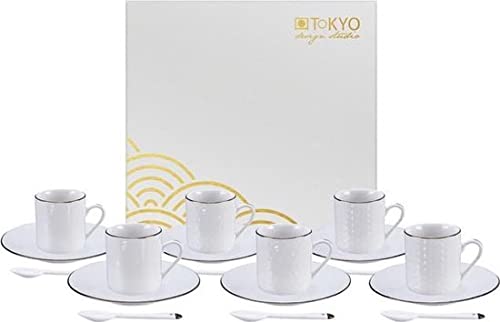 TOKYO Design Espresso 4er Set inkl. Löffel & Untertasse, verschiedene Muster gold-weiß, Japanisches Porzellan Kaffeetassen, Kaffeelöffel Untertasse, 80ml von TOKYO design studio