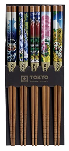 TOKYO Design Essstäbchen Edelholz 5er Set, Japanisches Design Sushi Stäbchen, Chinesisch, Japanisch, Koreanisch, Wiederverwendbare Holz Essstäbchen Landscape Design von TOKYO design studio