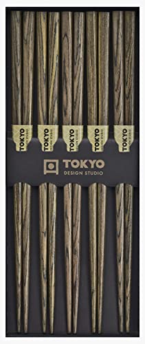 TOKYO Design Essstäbchen Edelholz 5er Set, Japanisches Design Sushi Stäbchen, Chinesisch, Japanisch, Koreanisch, Wiederverwendbare Holz Essstäbchen von TOKYO design studio