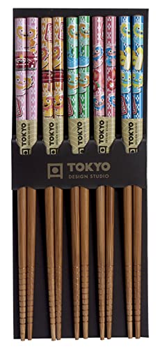 TOKYO Design Essstäbchen Edelholz 5er Set Bunte Drachen, Japanisches Design Sushi Stäbchen, Chinesisch, Japanisch, Koreanisch, Wiederverwendbare Holz Essstäbchen TOKYO Design Essstäbchen Edelholz 5er Set Bunte Drachen, Japanisches Design Sushi Stäbchen, Chinesisch, Japanisch, Koreanisch, Wiederverwendbare Holz Essstäbchen von TOKYO design studio