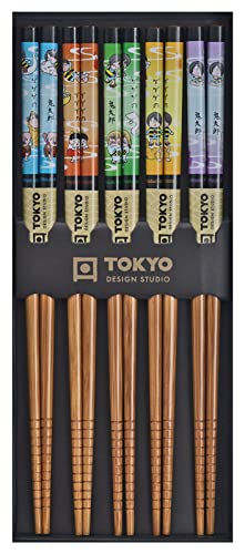TOKYO Design Essstäbchen Edelholz 5er Set Comic Design, Japanisches Design Sushi Stäbchen, Chinesisch, Japanisch, Koreanisch, Wiederverwendbare Holz Essstäbchen von TOKYO design studio