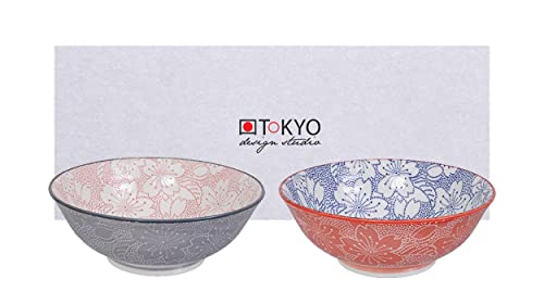 TOKYO design studio, Sakura, Schüssel Set 2x19,7cm, Japan, rund. Zwei Schalen in dekorativer Geschenkbox. Schüsseln Porzellan Set. von TOKYO design studio