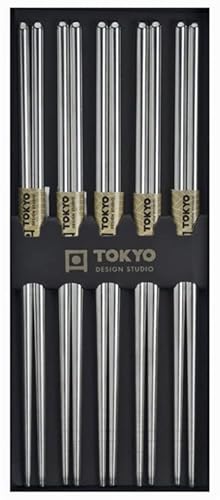 TOKYO design studio ESS-Stäbchen aus Edelstahl, 5-er Set, Stainless Steel, 22,5 cm lang von TOKYO design studio