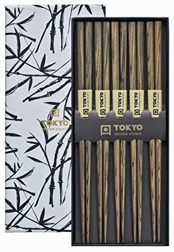 TOKYO design studio ESS-Stäbchen aus Holz, 5-er Set, Bamboo White, 22,5 cm lang, inkl. Geschenk-Box von TOKYO design studio