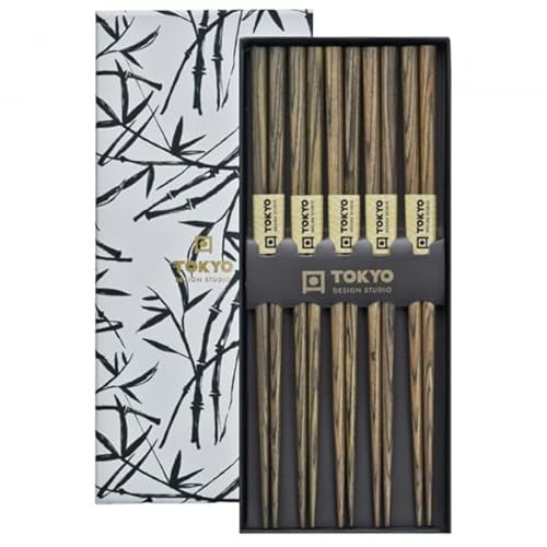 TOKYO design studio ESS-Stäbchen aus Holz, 5-er Set, Bamboo White, 22,5 cm lang, inkl. Geschenk-Box von TOKYO design studio