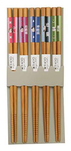 TOKYO design studio ESS-Stäbchen aus Holz, 5-er Set, Bunte, fröhliche Muster, 22,5 cm lang von TOKYO design studio