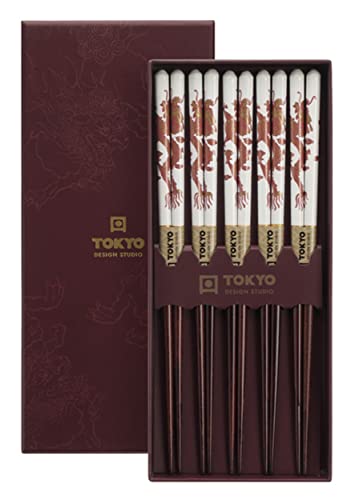 TOKYO design studio ESS-Stäbchen aus Holz, 5-er Set, Dragon, 22,5 cm lang, inkl. Geschenk-Box von TOKYO design studio