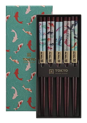 TOKYO design studio ESS-Stäbchen aus Holz, 5-er Set, Goldfish, 22,5 cm lang, inkl. Geschenk-Box von TOKYO design studio