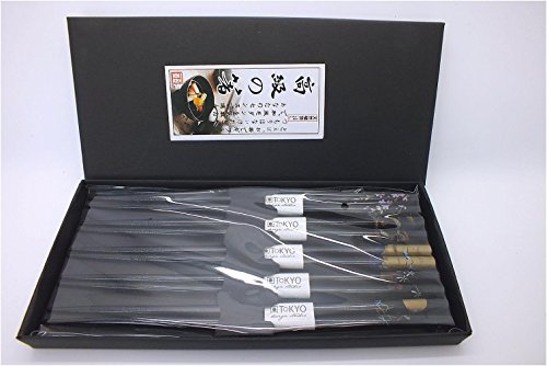 TOKYO design studio ESS-Stäbchen aus Holz, 5-er Set, schwarz mit Asia-Muster, 22,5 cm lang, inkl. Geschenk-Box von TOKYO design studio