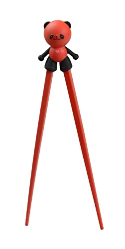 TOKYO design studio ESS-Stäbchen für Kinder, Rot, 22 cm, mit süßem Panda als Halterung für Anfänger, Stäbchen auswechselbar von TOKYO design studio