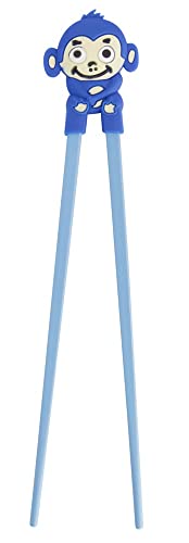 TOKYO design studio ESS-Stäbchen für Kinder, blau, 22 cm, mit süßer AFFE als Halterung für Anfänger, Stäbchen auswechselbar von TOKYO design studio
