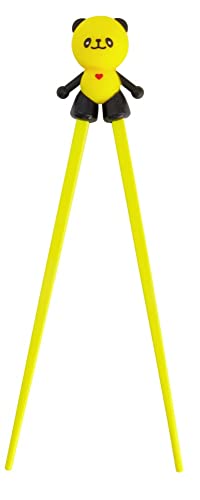 TOKYO design studio ESS-Stäbchen für Kinder, gelb, 22 cm, mit süßem Panda als Halterung für Anfänger, Stäbchen auswechselbar von TOKYO design studio
