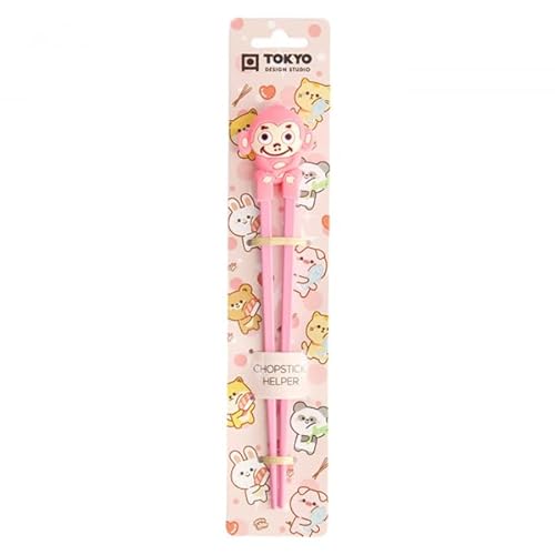 TOKYO design studio ESS-Stäbchen für Kinder, rosa, 22 cm, mit süßer AFFE als Halterung für Anfänger, Stäbchen auswechselbar von TOKYO design studio