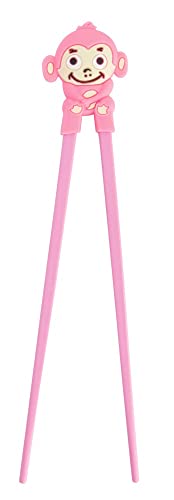 TOKYO design studio ESS-Stäbchen für Kinder, rosa, 22 cm, mit süßer AFFE als Halterung für Anfänger, Stäbchen auswechselbar von TOKYO design studio