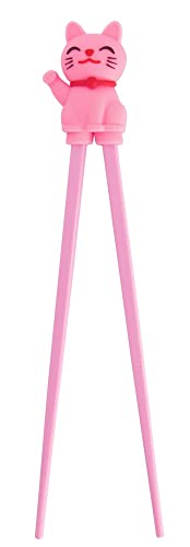 TOKYO design studio ESS-Stäbchen für Kinder, rosa, 22 cm, mit süßer Glücks-Katze als Halterung für Anfänger, Stäbchen auswechselbar von TOKYO design studio