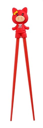 TOKYO design studio ESS-Stäbchen für Kinder, rot, 22 cm, mit süßem Schwein als Halterung für Anfänger, Stäbchen auswechselbar von TOKYO design studio