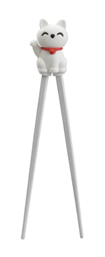 TOKYO design studio ESS-Stäbchen für Kinder, weiß, 22 cm, mit süßer Glücks-Katze als Halterung für Anfänger, Stäbchen auswechselbar von TOKYO design studio