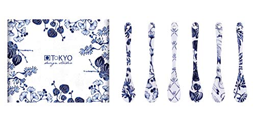TOKYO design studio Flora Japonica 6-er Löffel-Set blau-weiß, 13 cm lang, asiatisches Porzellan, Japanisches Blumen-Design, inkl. Geschenk-Verpackung von TOKYO design studio