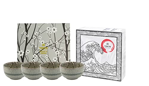 TOKYO design studio Grey Soshun 4 Schalen-Set grau-weiß, Ø 13 cm, ca. 550 ml, asiatisches Porzellan, inkl. Geschenk-Verpackung und exklusiven Servietten von TOKYO design studio