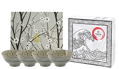 TOKYO design studio Grey Soshun 4 Schalen-Set grau-weiß, Ø 16 cm, ca. 600 ml, asiatisches Porzellan, inkl. Geschenk-Verpackung und exklusiven Servietten von TOKYO design studio