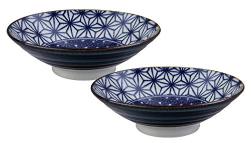 TOKYO design studio Mixed Bowls 2-er Schalen-Set blau weiß, Ø 24.5 cm, 7.5 cm hoch, ca. 1400 ml, asiatisches Porzellan, Japanisches Design von TOKYO design studio