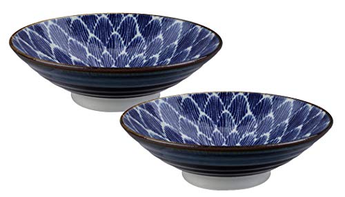 TOKYO design studio Mixed Bowls 2-er Schalen-Set blau weiß, Ø 24.5 cm, 7.5 cm hoch, ca. 1400 ml, asiatisches Porzellan, Japanisches Design von TOKYO design studio