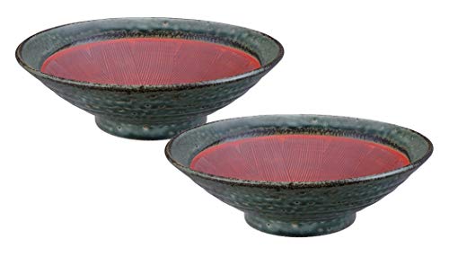TOKYO design studio Mixed Bowls 2-er Schalen-Set rot schwarz, Ø 24.5 cm, 7.5 cm hoch, ca. 1400 ml, asiatisches Porzellan, Japanisches Design von TOKYO design studio
