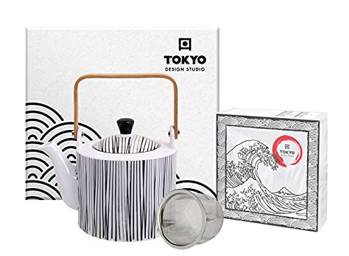 TOKYO design studio Nippon Black Tee-Kanne schwarz-weiß, 1,3 Liter, asiatisches Porzellan, Japanisches Design, inkl. Geschenkverpackung von TOKYO design studio