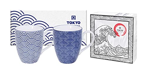 TOKYO design studio Nippon Blue, 2 Tassen Set in dekorativer Geschenkbox, Porzellan Geschirr, 380ml von TOKYO design studio