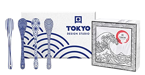 TOKYO design studio Nippon Blue, 4 Esspresso Löffelchen im Set. Löffel Porzellan Set. von TOKYO design studio