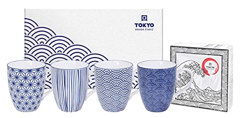 TOKYO design studio Nippon Blue, 4 Tassen Set in dekorativer Geschenkbox, Porzellan Geschirr, 380ml von TOKYO design studio