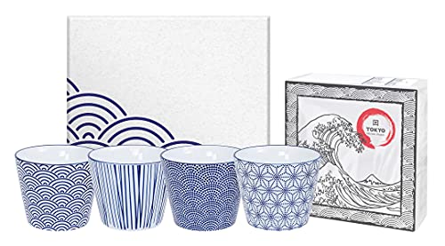 TOKYO design studio Nippon Blue Tee-Becher-Set blau-weiß, 4-TLG., 4X Tee-Tassen 180 ml, asiatisches Porzellan, Japanisches Design, inkl. Geschenk-Verpackung von TOKYO design studio
