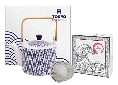 TOKYO design studio Nippon Blue Tee-Kanne blau-weiß, 0,8 Liter, asiatisches Porzellan, Japanisches Design, inkl. Geschenkverpackung von TOKYO design studio