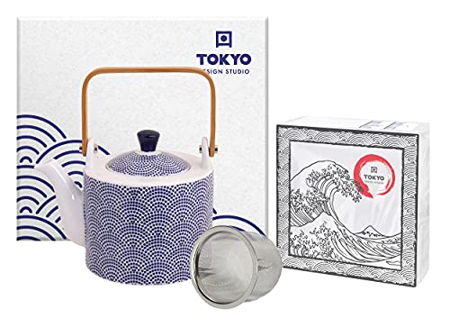 TOKYO design studio Nippon Blue Tee-Kanne blau-weiß, 0,8 Liter, asiatisches Porzellan, Japanisches Design, inkl. Geschenkverpackung von TOKYO design studio