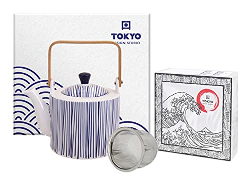 TOKYO design studio Nippon Blue Tee-Kanne blau-weiß, 1,3 Liter, asiatisches Porzellan, Japanisches Design, inkl. Geschenkverpackung von TOKYO design studio