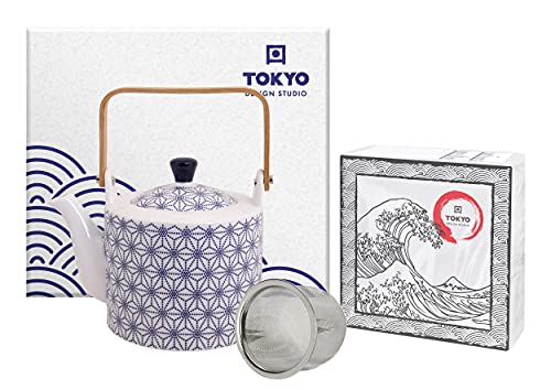 TOKYO design studio Nippon Blue Tee-Kanne blau-weiß, 1,3 Liter, asiatisches Porzellan, Japanisches Design, inkl. Geschenkverpackung von TOKYO design studio