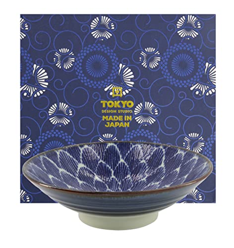 TOKYO design studio Ohuke Dahlia Schale blau weiß, Ø 24.5 cm, 7.5 cm hoch, ca. 1400 ml, asiatisches Porzellan, Japanisches Design, inkl. Geschenk-Verpackung und exklusiven Servietten von TOKYO design studio