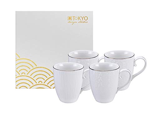 TOKYO design studio Weiß/Goldenes Becherset – Nippon Weiß – 4er Set – 8,5 x 10,2 cm 380 ml von TOKYO design studio