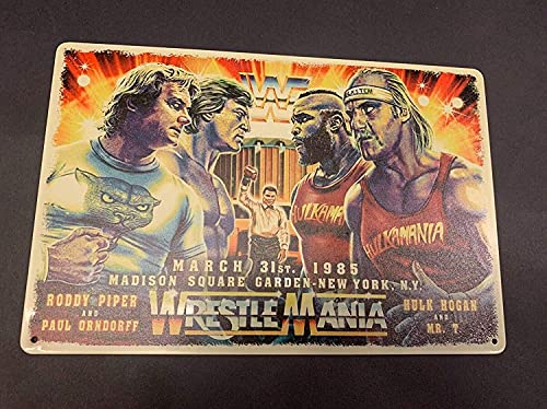 2021 Vintage Metallschilder Wrestlemania 1 Hogan Mr T Roddy Piper Metall Blechschild Poster Großes Nostalgisches Blechschild Man Cave Wanddekoration 20,3 x 30,5 cm von TOLANK
