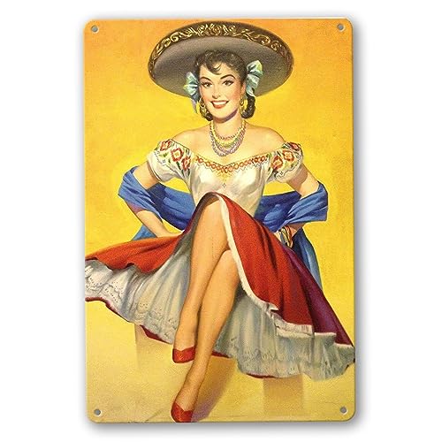 Metall-Blechschild, Vintage-Stil, mexikanisches Latino-Pin-Up-Mädchen, Zuhause, Küche, Bar, Schlafzimmer, Wohnzimmer, Wanddekoration, Schilder, 20,3 x 30,5 cm Metall-Blechschild, Vintage-Stil, mexikanisches Latino-Pin-Up-Mädchen, Zuhause, Küche, Bar, Schlafzimmer, Wohnzimmer, Wanddekoration, Schilder, 20,3 x 30,5 cm von TOLANK