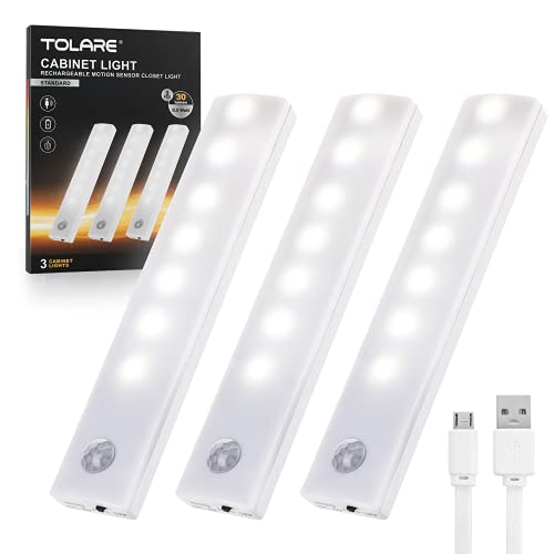 Tolare LED Sensor Licht Schrankleuchten, LED Schrankbeleuchtung Mit Bewegungsmelder, Unterbauleuchte Küche Sensorleuchte Schranklicht Nachtlicht Für Schrank Kleiderschrank Treppen Bad Flur (3 Pack) von Tolare