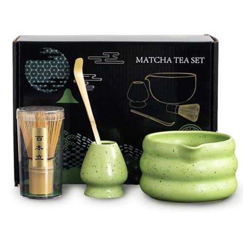 TOLASTO Matcha Set 4-teilig | Bambus Besen & Keramikschale (500ml) für Teezeremonie | Ideal für Matcha Latte & Geschenk für Teeliebhaber von TOLASTO