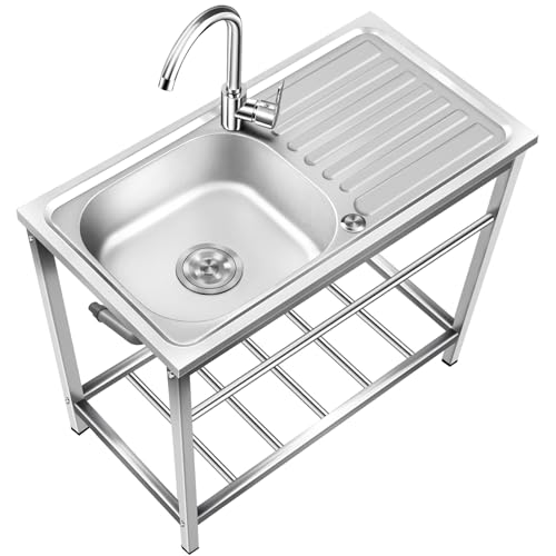 TOLBCLOH Stainless Steel Kitchen Sink, 1 Basin, Freestanding, 75*40*75 cm/29*15*29in, Silber von TOLBCLOH