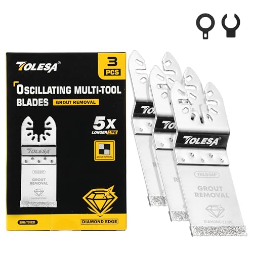 TOLESA Oszillierende Multitool Sägeblätter 3 Stück, Diamant Multifunktionswerkzeug Klingen Set zum Entfernen von Fugenmörtel, Reinigen von Mörtel, TOLD34P TOLESA Oszillierende Multitool Sägeblätter 3 Stück, Diamant Multifunktionswerkzeug Klingen Set zum Entfernen von Fugenmörtel, Reinigen von Mörtel, TOLD34P von TOLESA