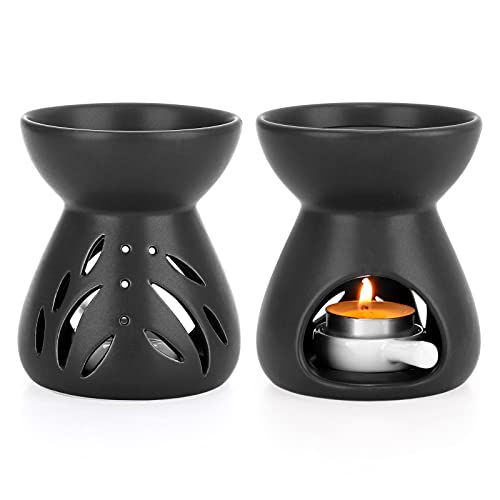 TOLIDA 2 Pcs Keramik Duftlampe mit Abnehmbarer Löffelform Kerzenhalter Trichterform Aromatherapie Brenner Ätherisches Öl Räuchergefäß Wachsschmelzbrenner Schwarz für Schlafzimmer Wohnzimmer Yoga von TOLIDA