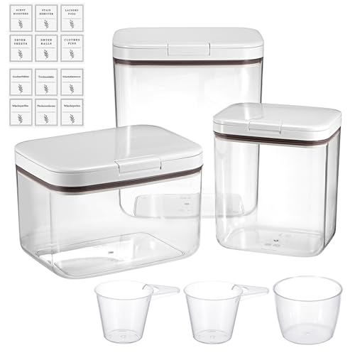 TOLIDA Waschmittel Aufbewahrungsbox aus PET Kunststoff, Vorratsdose mit Messbecher, Organizer für Waschmittel, Wäscheperlen duftende Perlen Mehl Hundefutter Katzenfutter (5,5L+2,8L+2L) von TOLIDA
